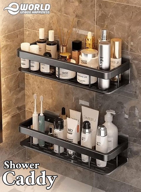 Shower Caddy Bathroom Shelf - Self Adhesive No Drilling - Bathroom Shower Rack - Wall Mounted - Organizer with Rustproof Basket-Toilet and Kitchen Storage
